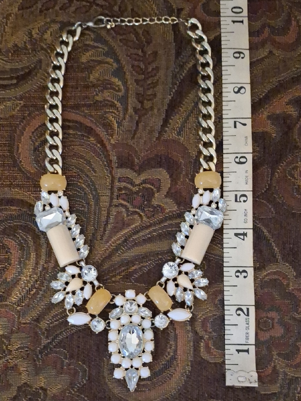 Tracy Lynn Statement Crystal and Beige Bib Necklace - Unbranded